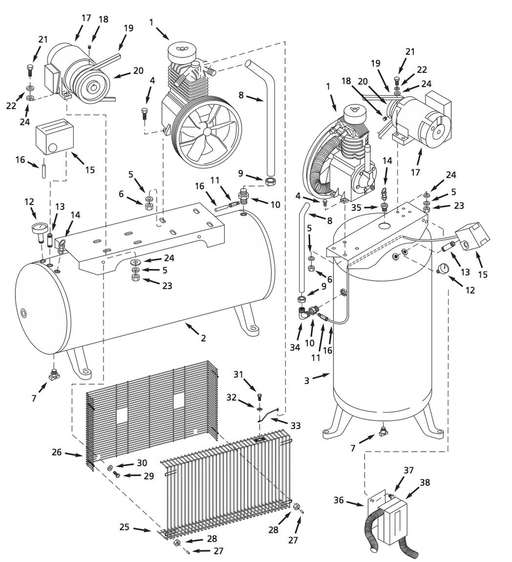 Tank Parts Diagram and Parts List for CE7006  Campbell Hausfeld Compressor